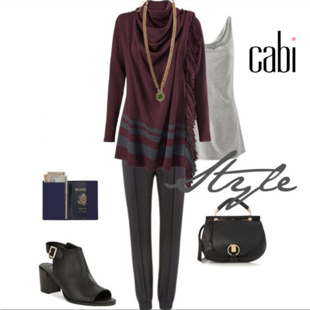*CABI* Port Wine Fringe Wrap Cardigan Sweater